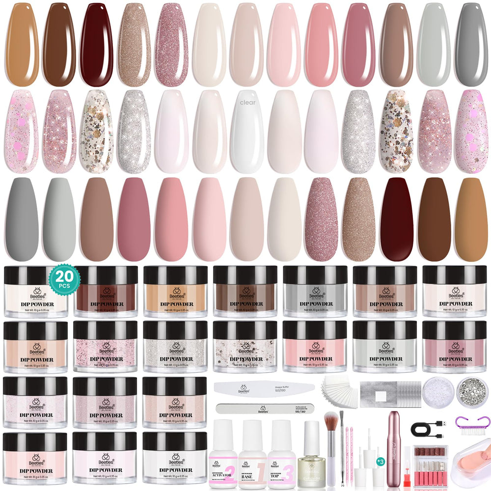 Beetles Dip Powder Nail Kit Peach Brownie Collection swatches show natural-looking color with lasting shine.