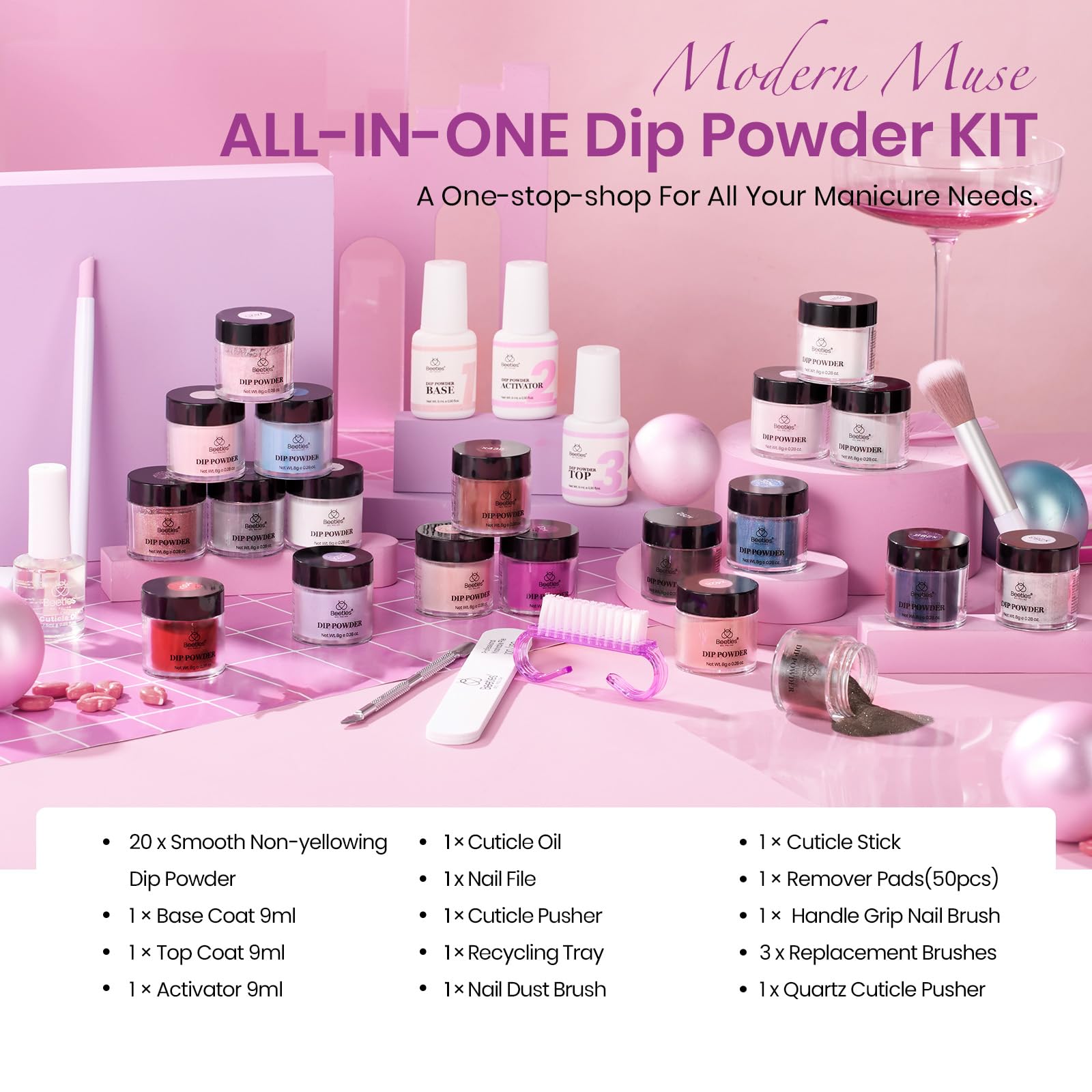 Beetles Dip Powder recycling tray and remover pads, clean application.