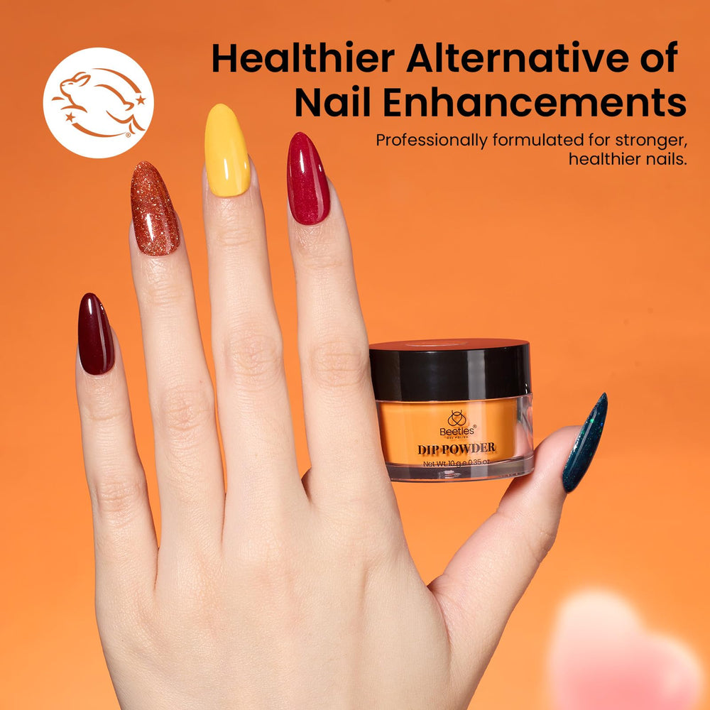 Beetles Dip Powder Molten Sunset green for fresh seasonal nails.