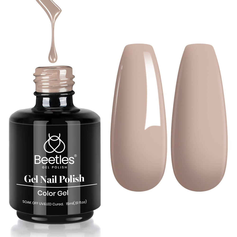 Beetles DIY home mani in brown-neutral shade.