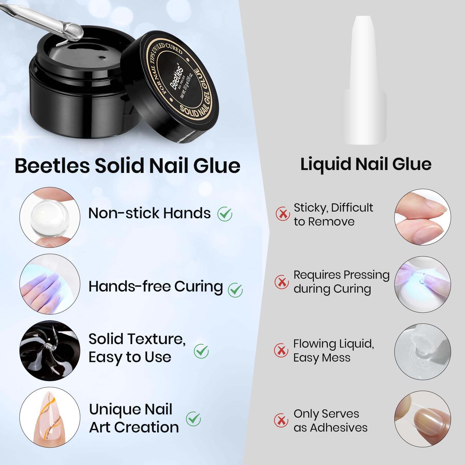 Beetles easy 3-step use shows scoop, press, and cure for fast results.