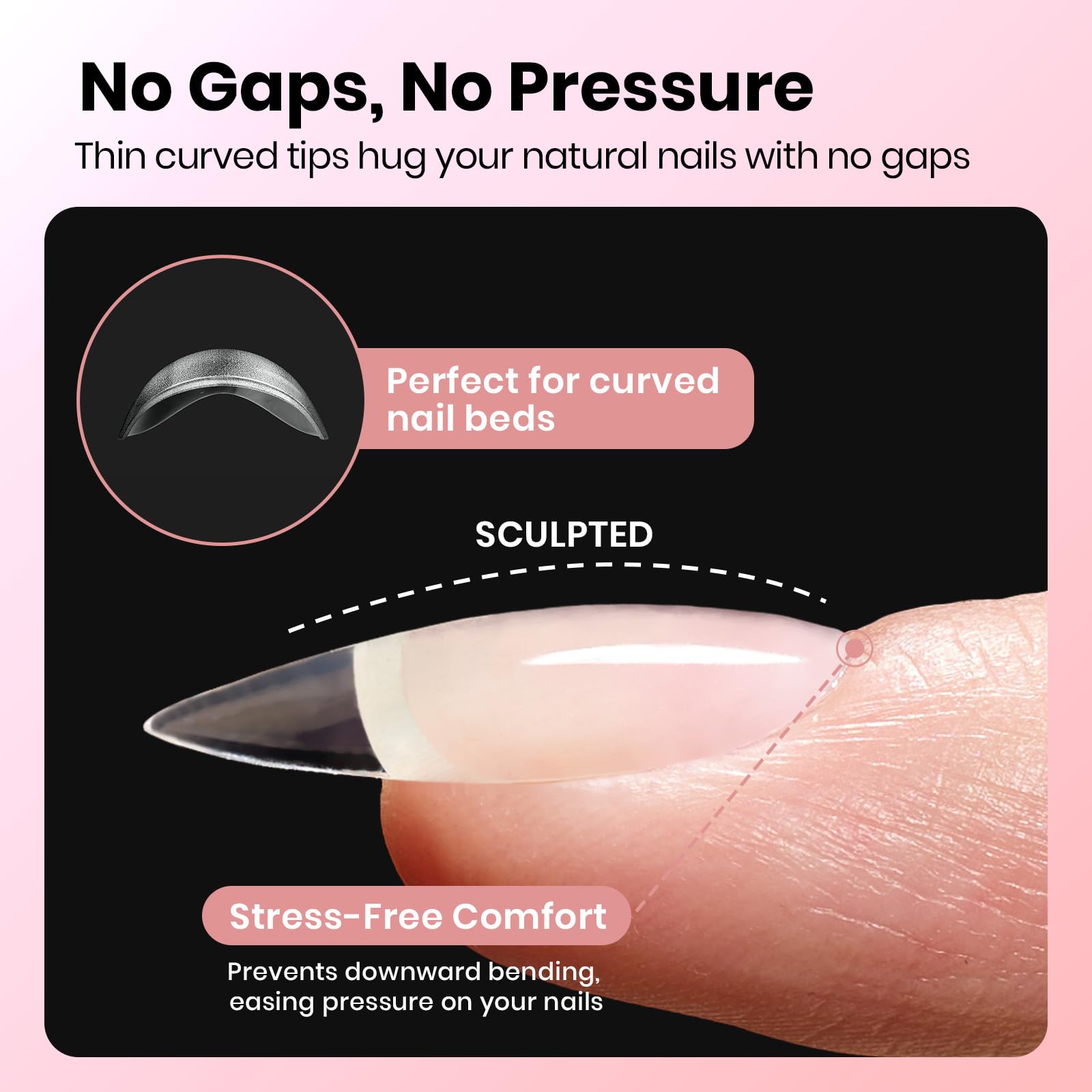 Beetles Etch-X nail extensions show durable full-cover almond tips.