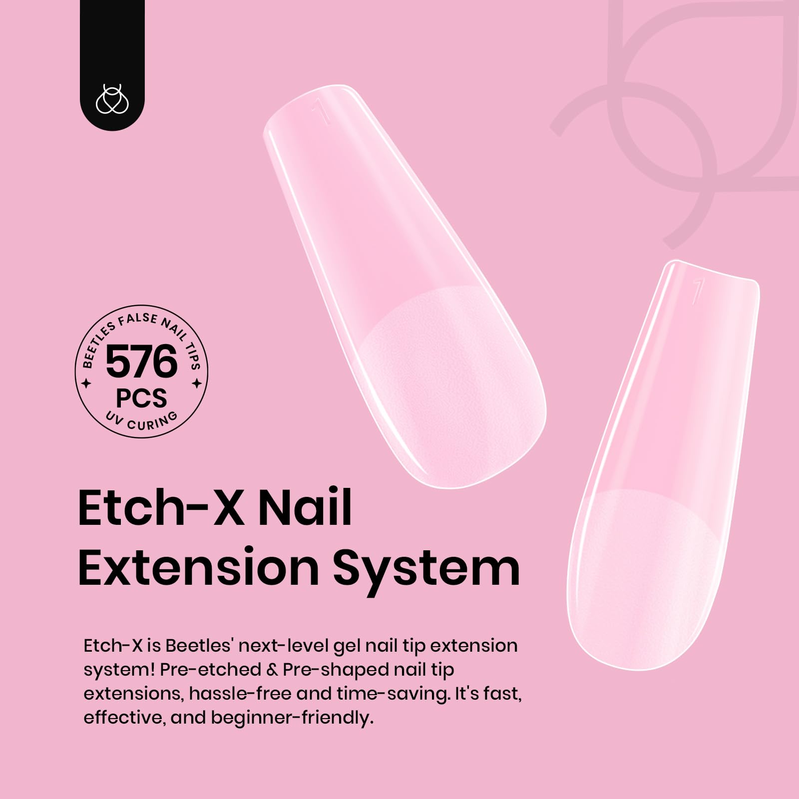 Beetles Etch X half-matte finish nail tips with natural look