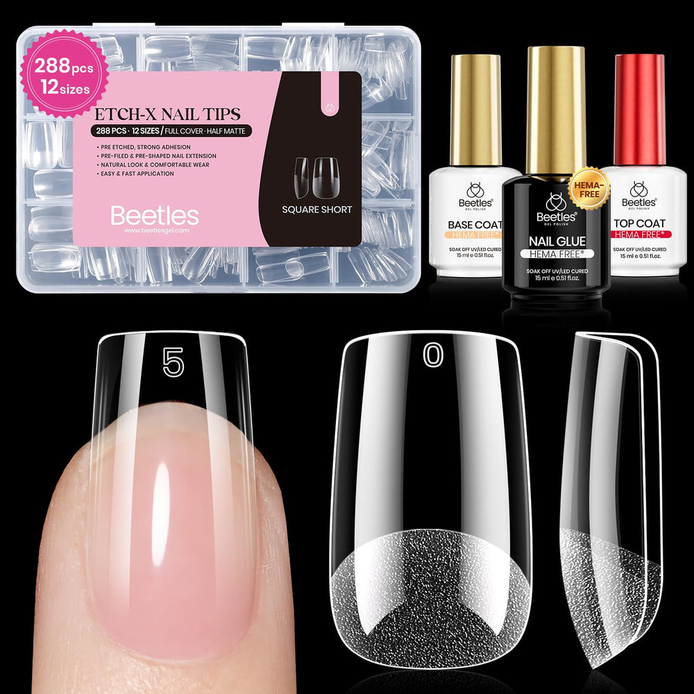 Beetles Etch-X short square nail tips for quick extensions and a natural look