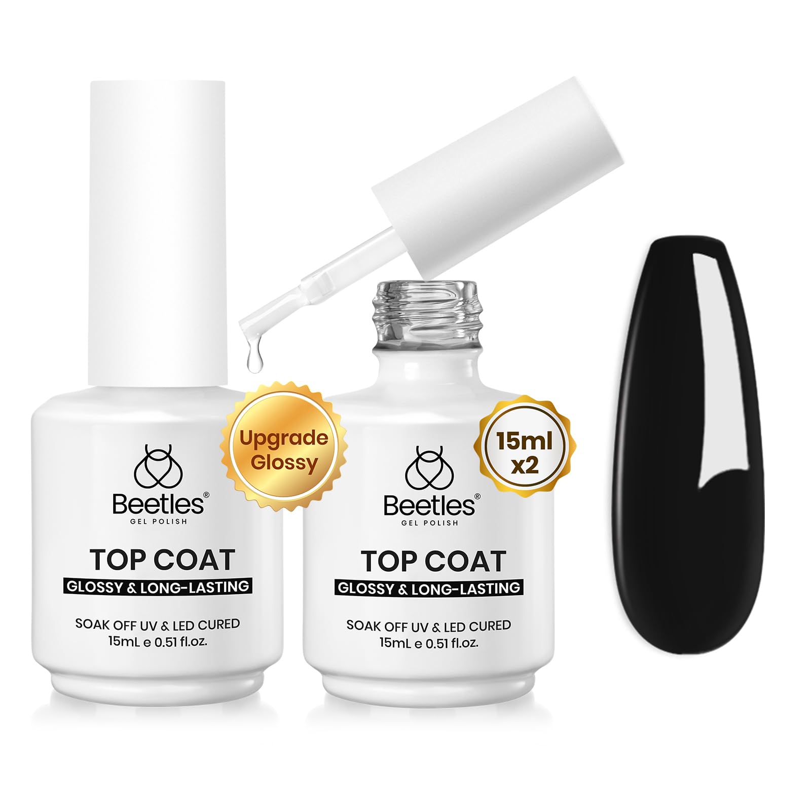 Beetles Extra Glossy No Wipe Top Coat 2x15ml packshot for lasting shine