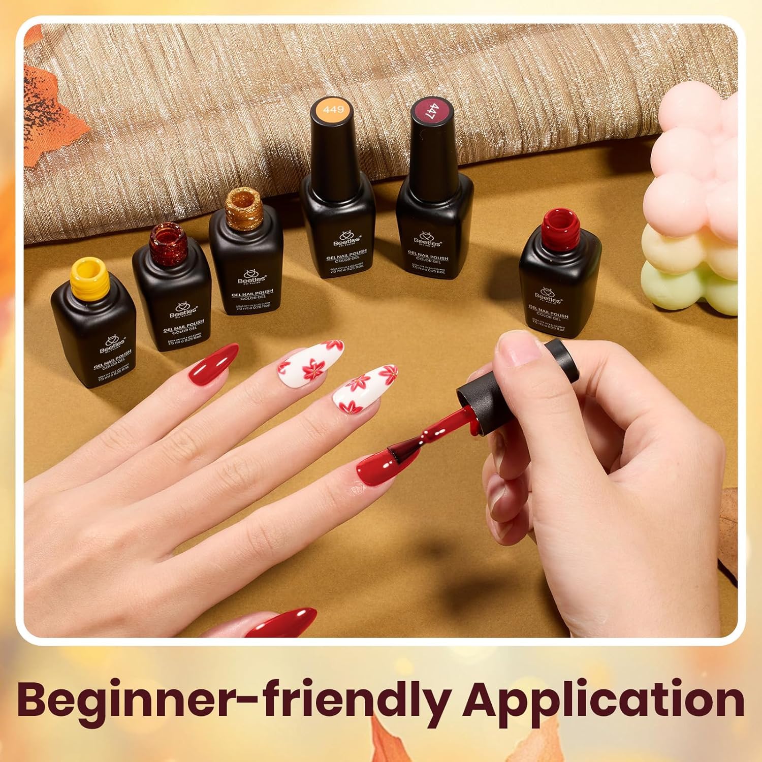 Beetles Golden Blessing 450 glitter bottle adds sparkling accent nails.