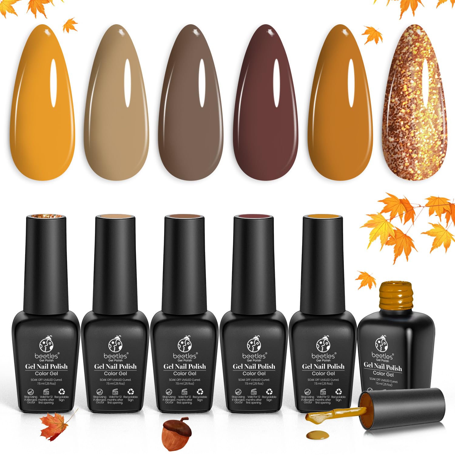 Beetles Fall Gel Nail Polish Set caramel swatch for warm autumn vibes