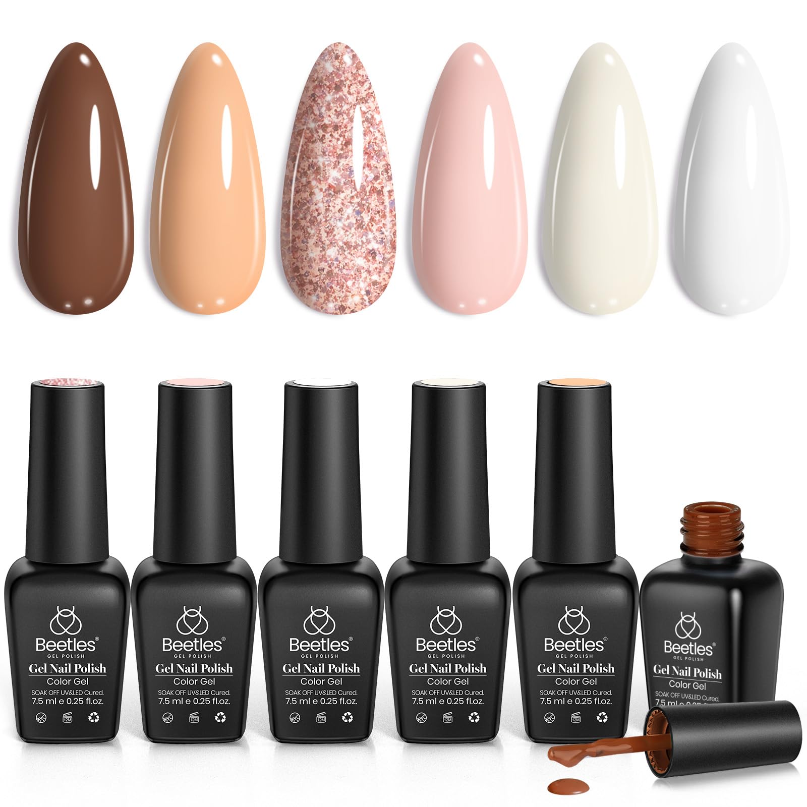 Beetles Fall Gel Nail Polish Set packshot shows six versatile shades for at-home manicures.