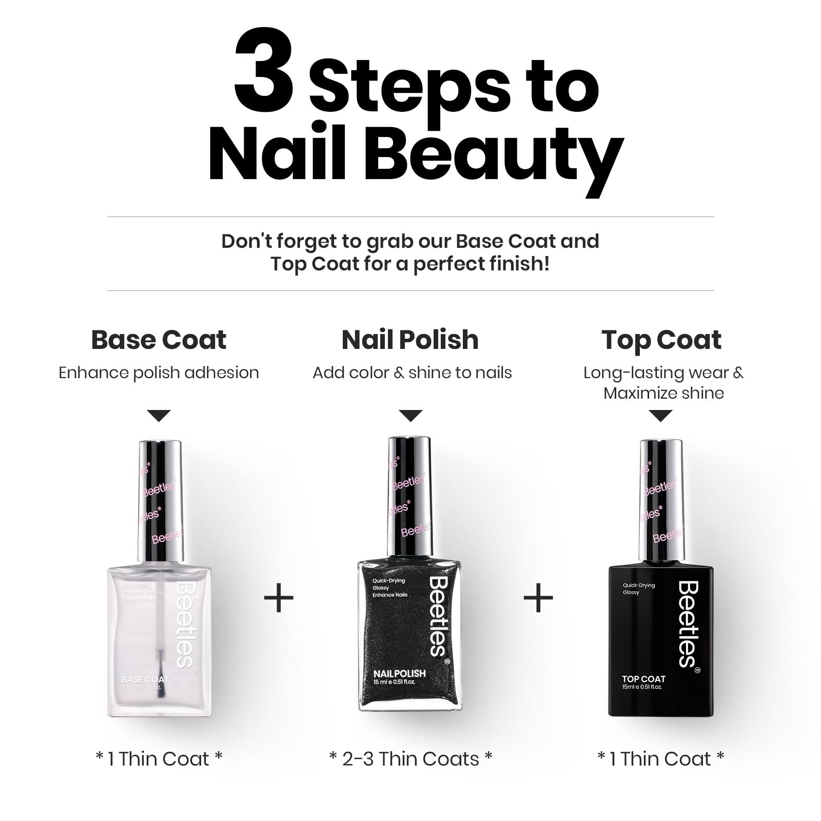 Beetles fast-drying polish dries in 1-2 minutes for quick manicures.