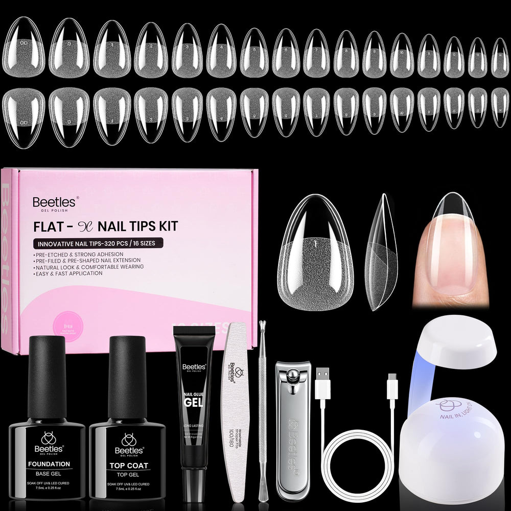 Beetles Flat-X almond nail tips offer a flush fit for natural nails.