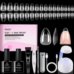 Beetles Flat-X almond nail tips offer a flush fit for natural nails.