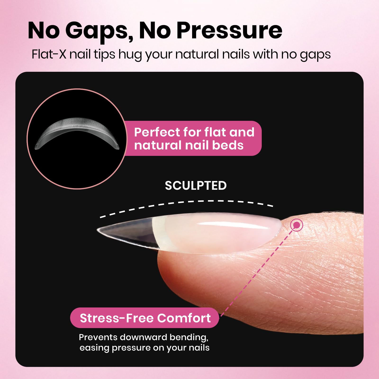 Beetles Flat-X Almond Tips anti-overflow design keeps glue contained and tidy