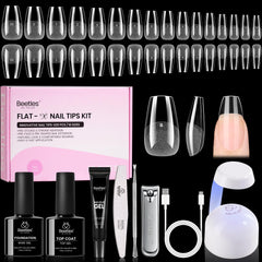 Beetles Flat-X coffin tips close-up for flush natural nail fit and comfort.