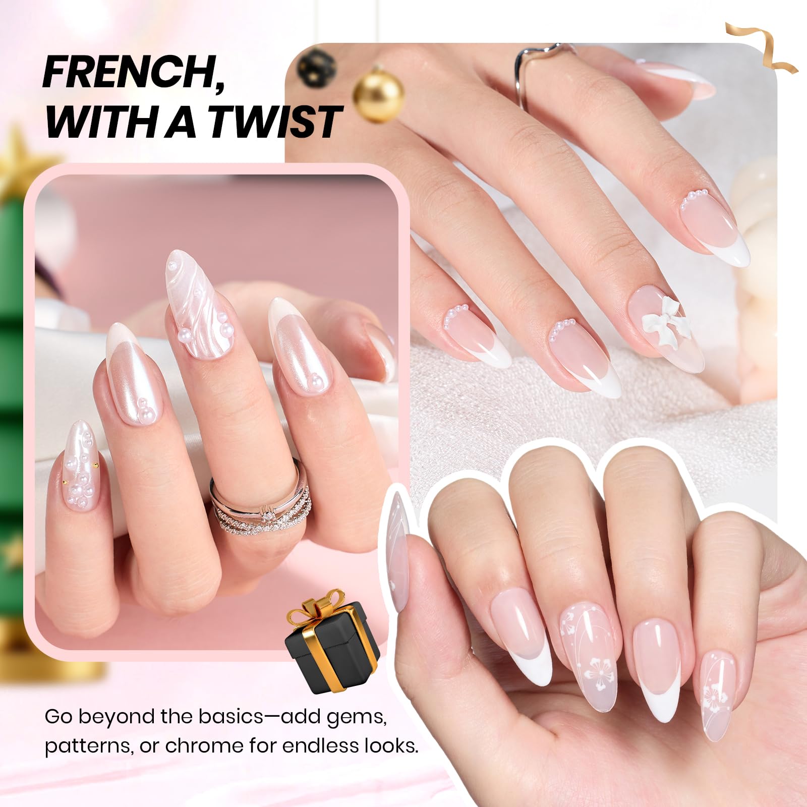 Beetles bubble French manicure stickers provide two styles for DIY salon results.