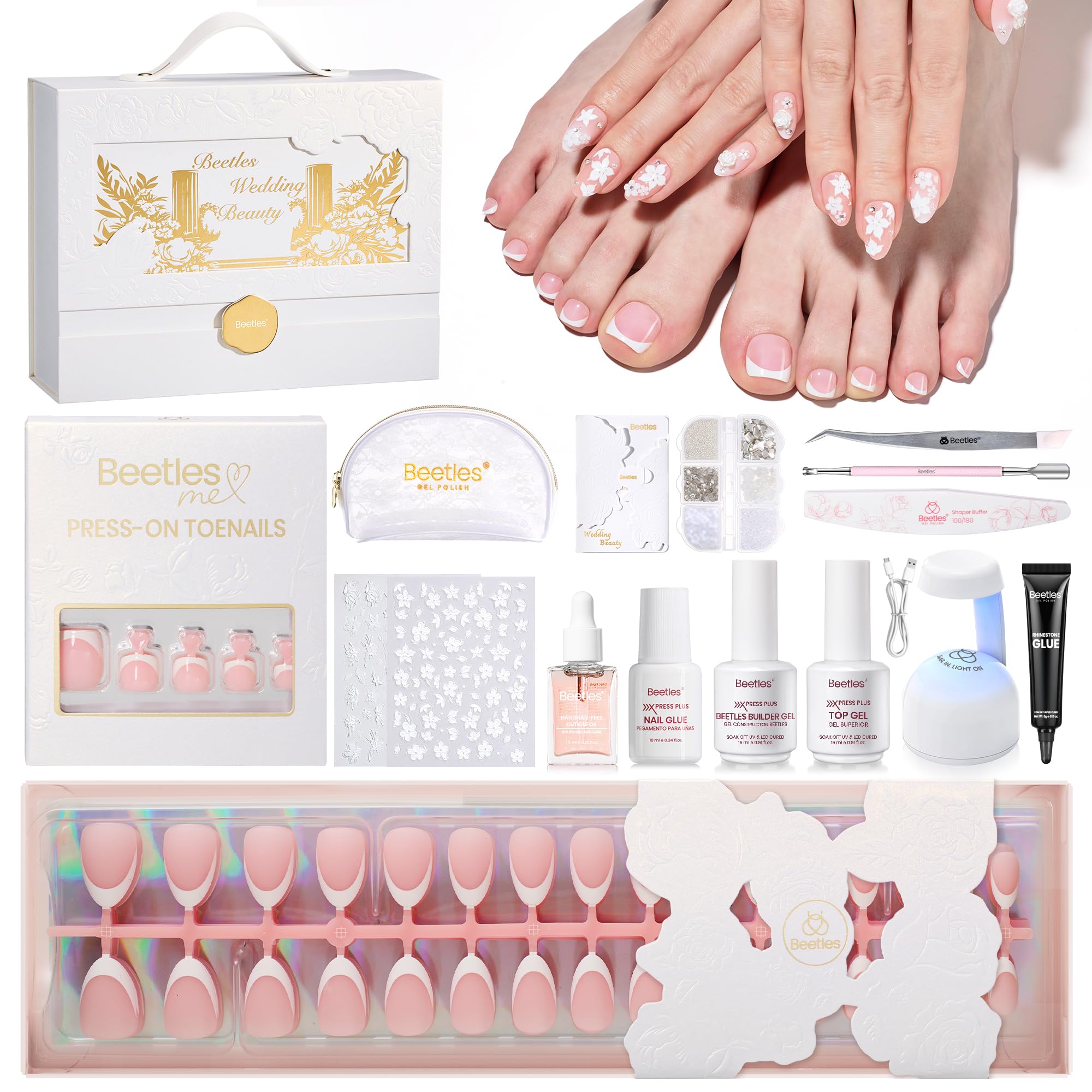 Beetles French Tip press-on nails in wedding box for a ready-to-wear manicure