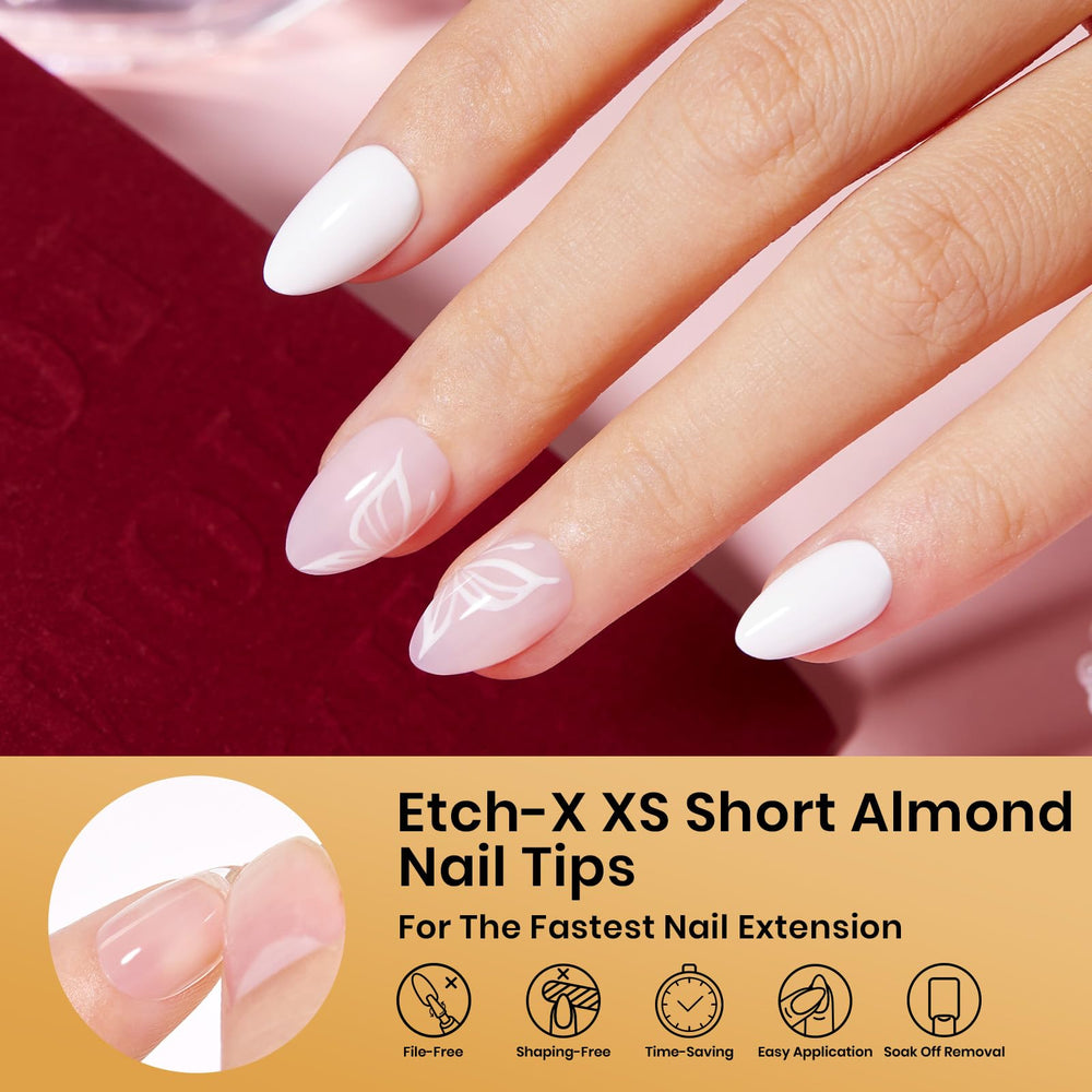Beetles full cover almond tips shown on natural nails for easy, clean nail enhancements