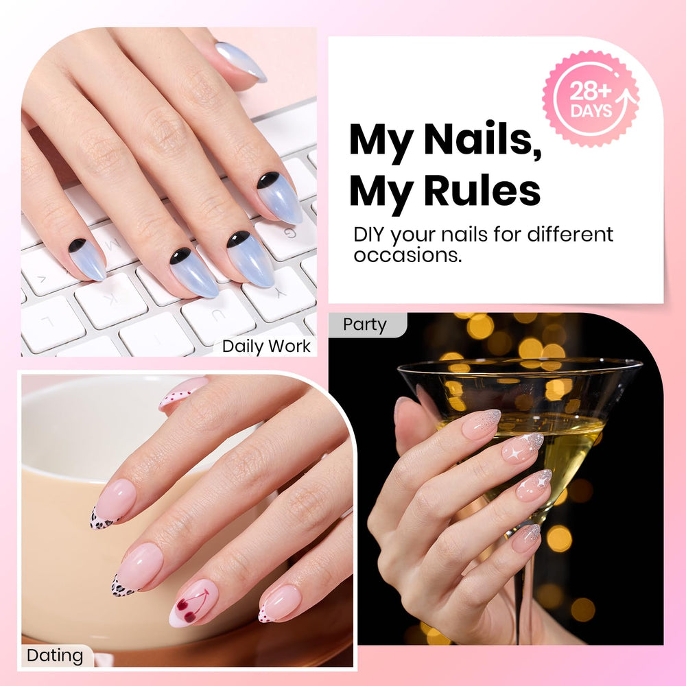 Beetles Gel Almond Nail Tips in 16 sizes 00-14 for precise fitting.