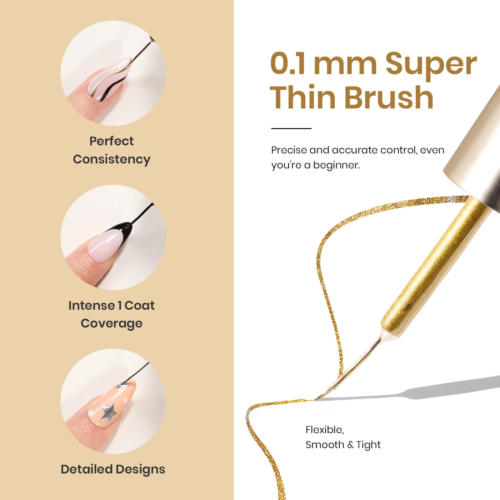 Beetles Gel Liner Precision Outline ideal for fine lines and detailed nail art.