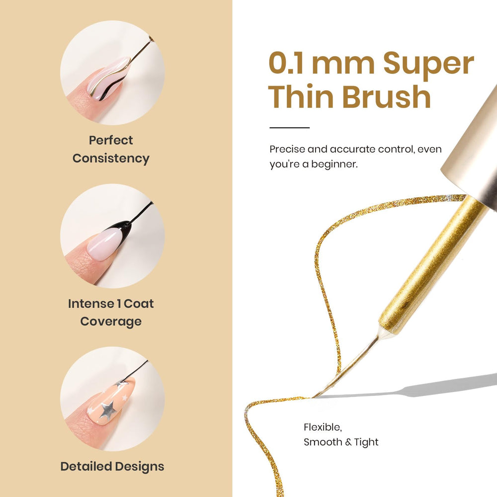 Beetles Gel Liner Precision Outline ideal for fine lines and detailed nail art.