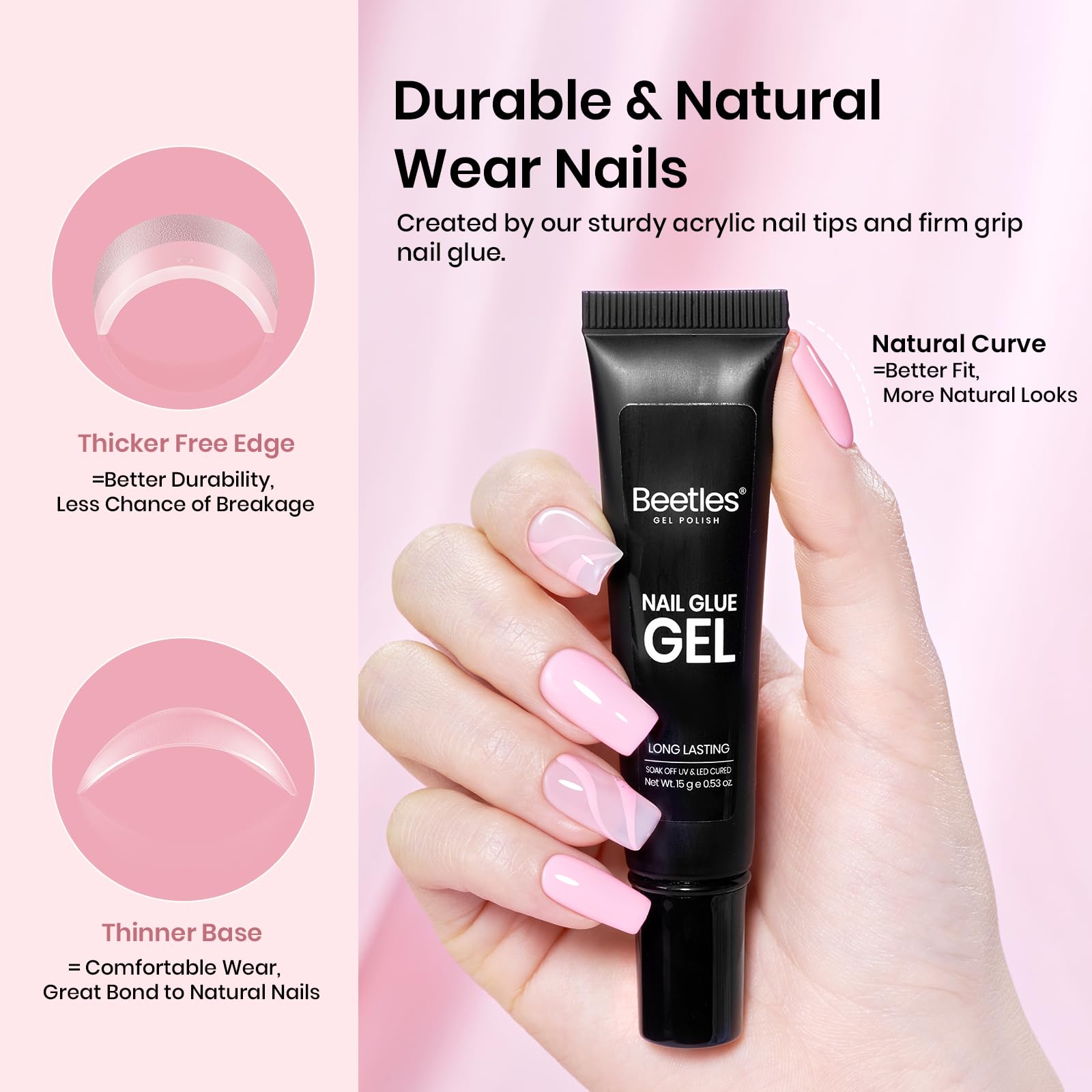 Beetles Gel Nail Kit 576-pcs tip set for precise size fit and strong tips.