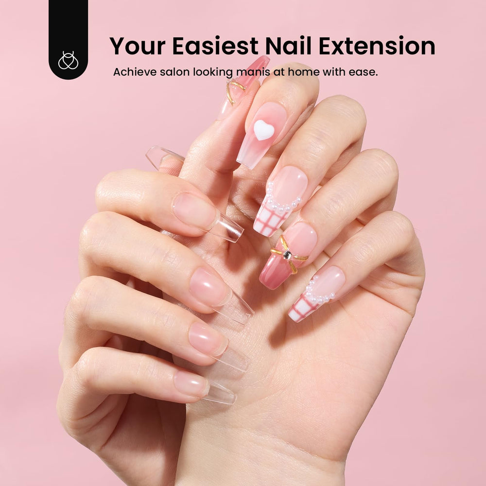 Beetles Gel Nail Kit 576pcs half-matte coffin tips in 12 sizes.