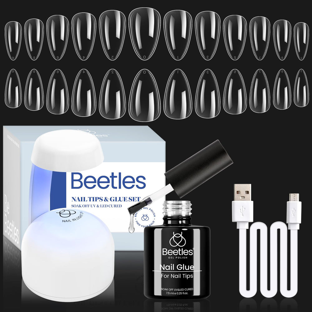 Beetles Gel Nail Kit Clear Almond Short for at-home nail extensions.