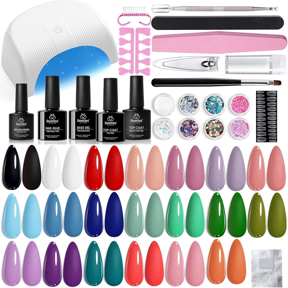 Beetles Gel Nail Kit contents shown for at‑home manicure variety and convenience.