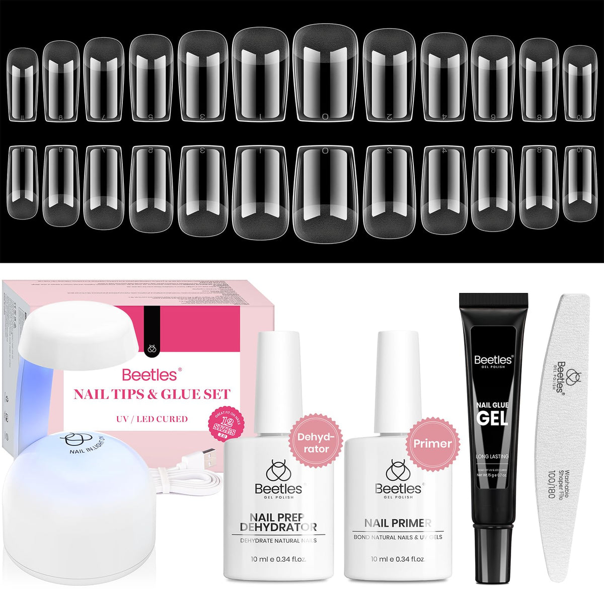 Beetles Gel Nail Kit mini UV lamp for quick at-home curing and salon-like shine.