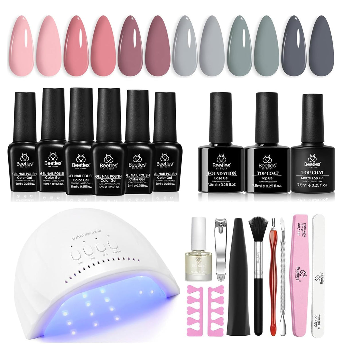 Beetles gel nail kit with UV-LED lamp for at-home salon quality nails