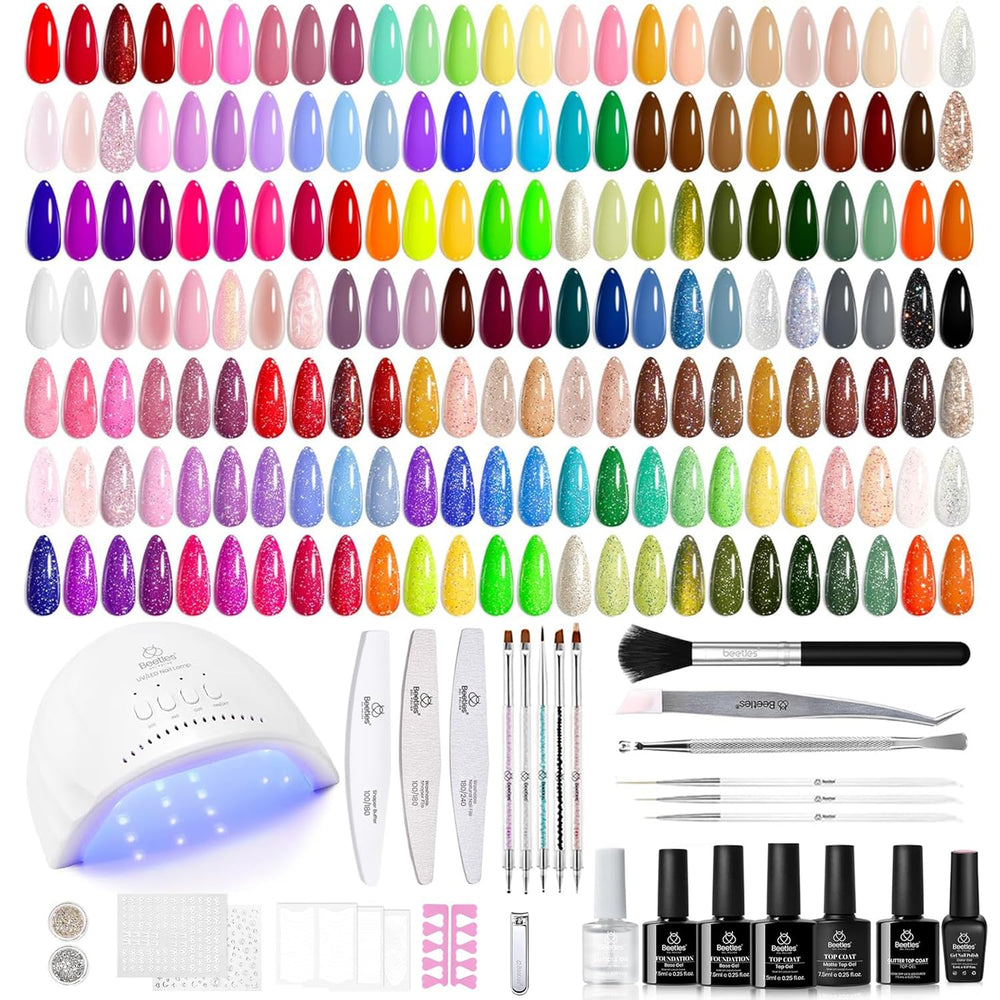 Beetles Gel Nail Polish Kit color bottles offer vibrant hues for timeless looks.
