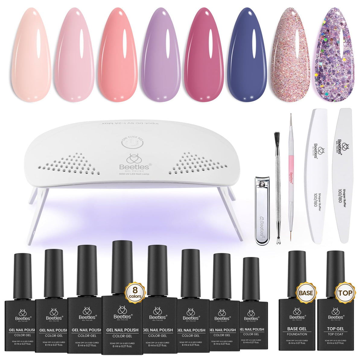 Beetles gel nail polish kit with UV lamp for at-home manicure