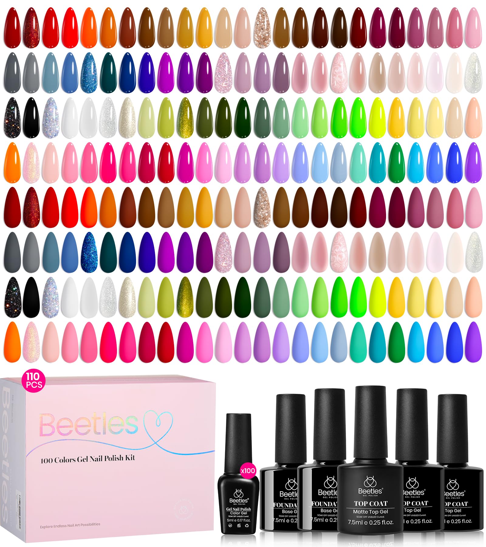 Beetles gel nail polish set with 100 colors for endless design options