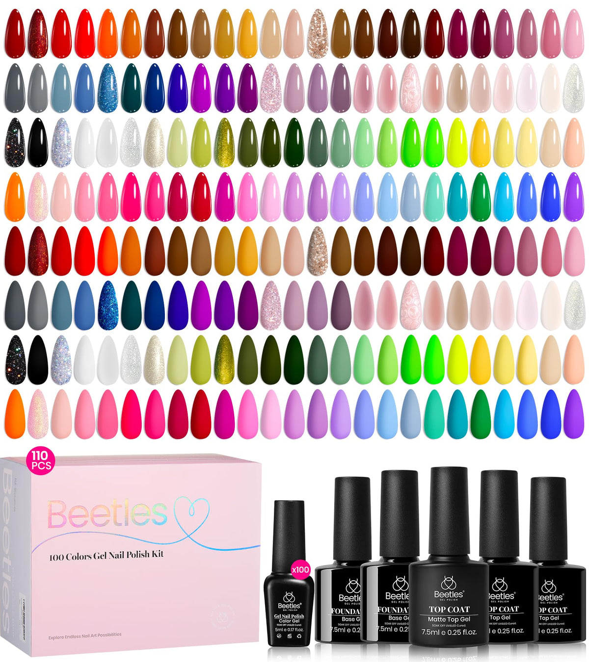Beetles gel nail polish set with 100 colors for endless design options