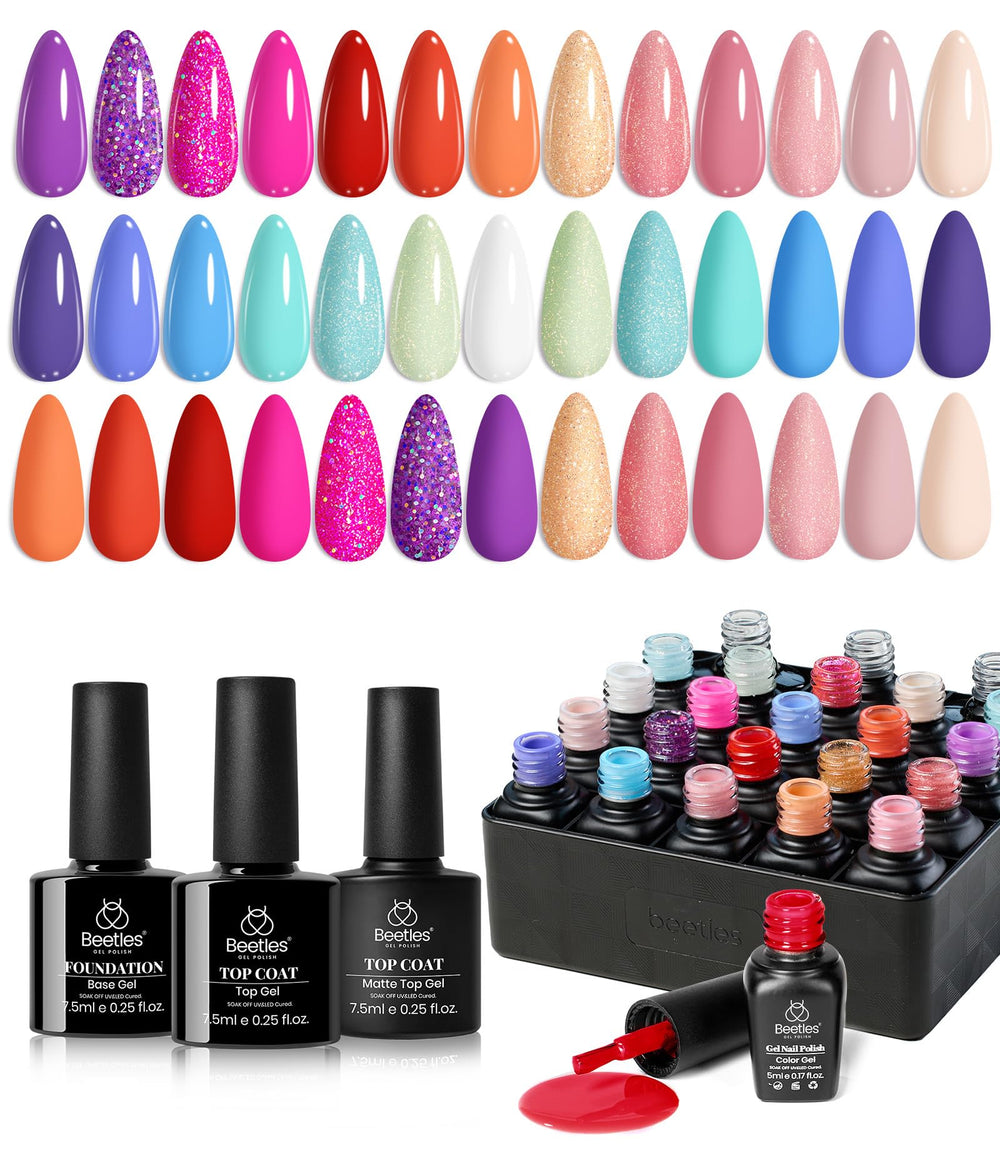 Beetles Gel Nail Polish set swatches show 20 colors for versatile manicures