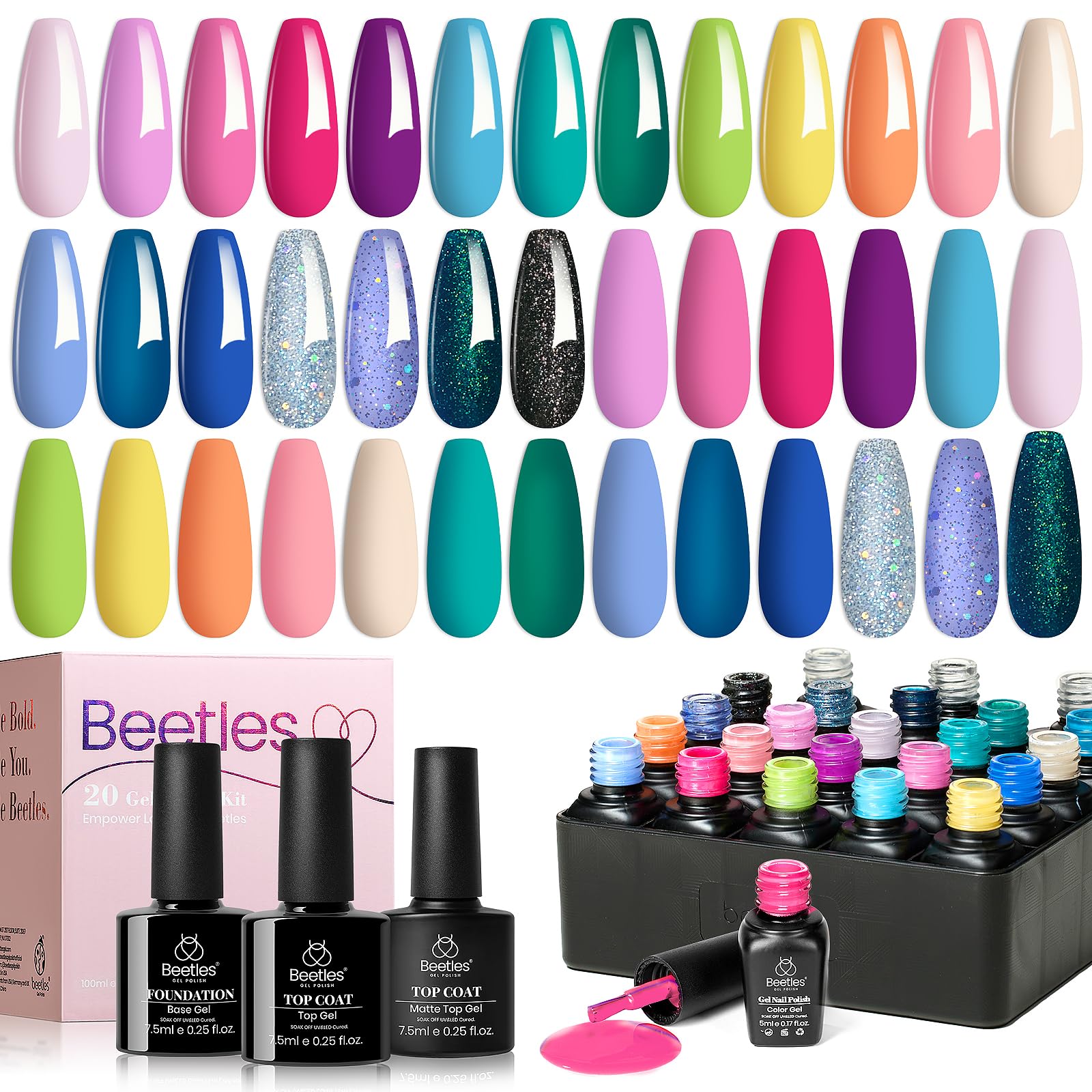 Beetles Gel Nail Polish Set 23pcs lineup for vibrant, long-lasting color.