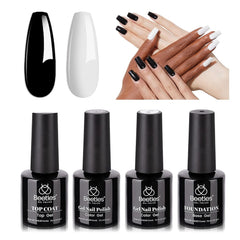 Beetles Gel Nail Polish Set swatches in black and white for versatile DIY designs