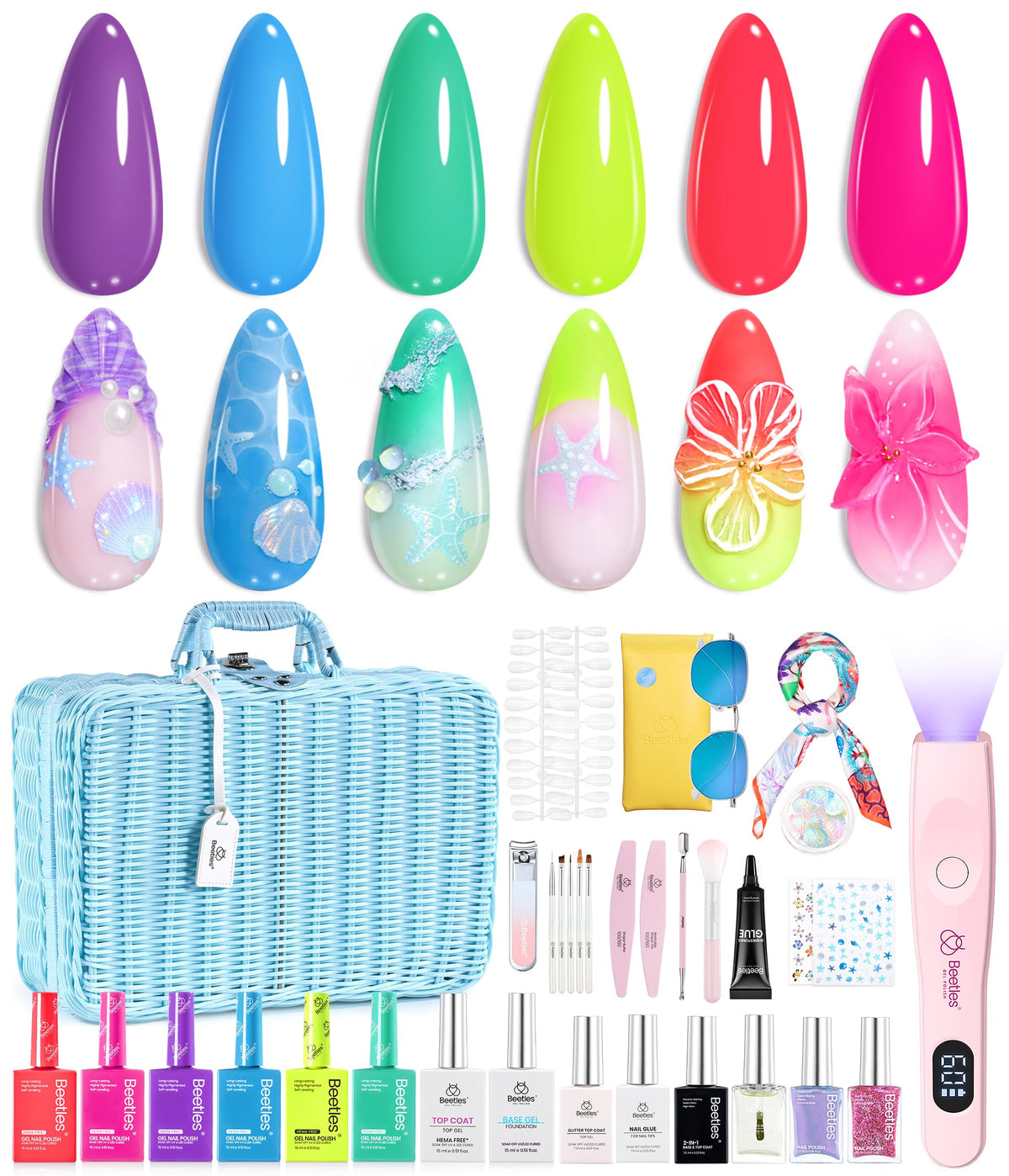 Beetles Gel Nail Polish Set with mini LED lamp in purple for at-home salon results