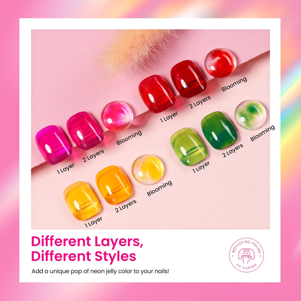 Beetles Gel Polish pink jelly adds delicate, glossy flair.