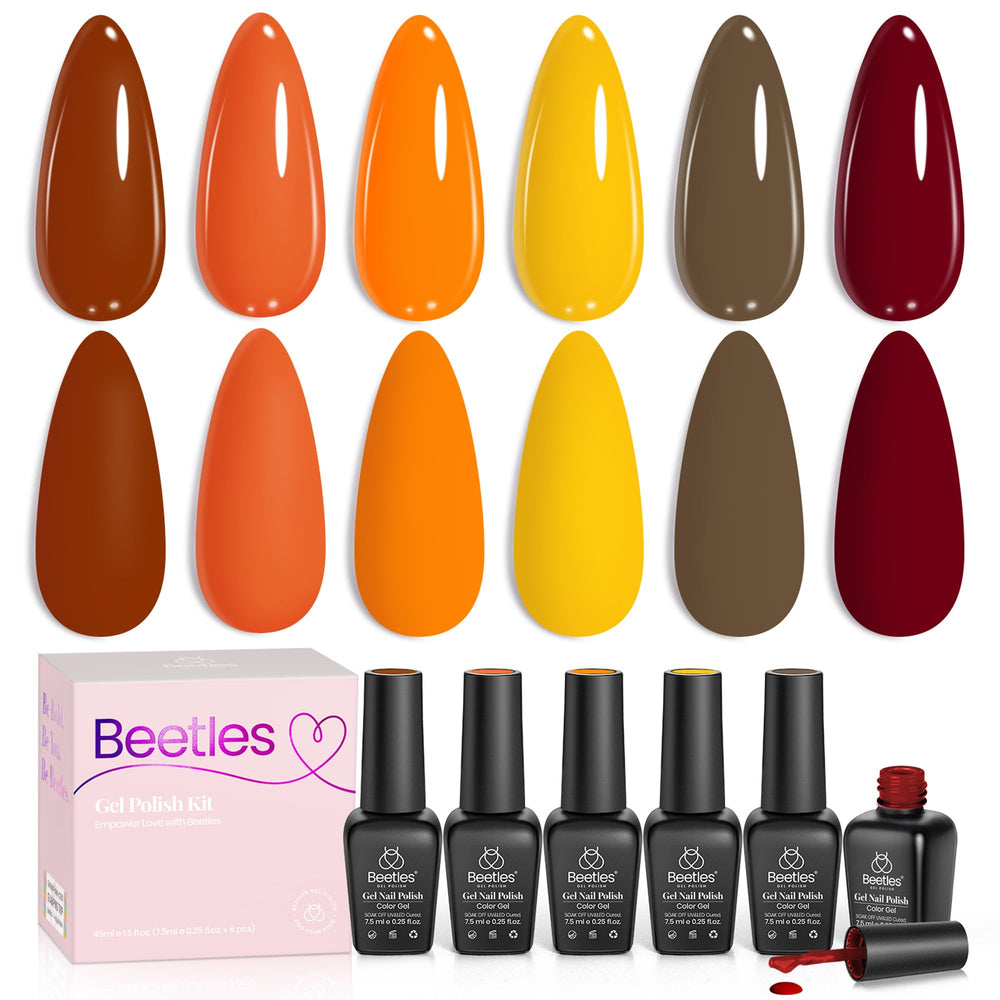 Beetles Gel Nail Polish Set pumpkin orange bottle provides long-lasting fall color for nails.