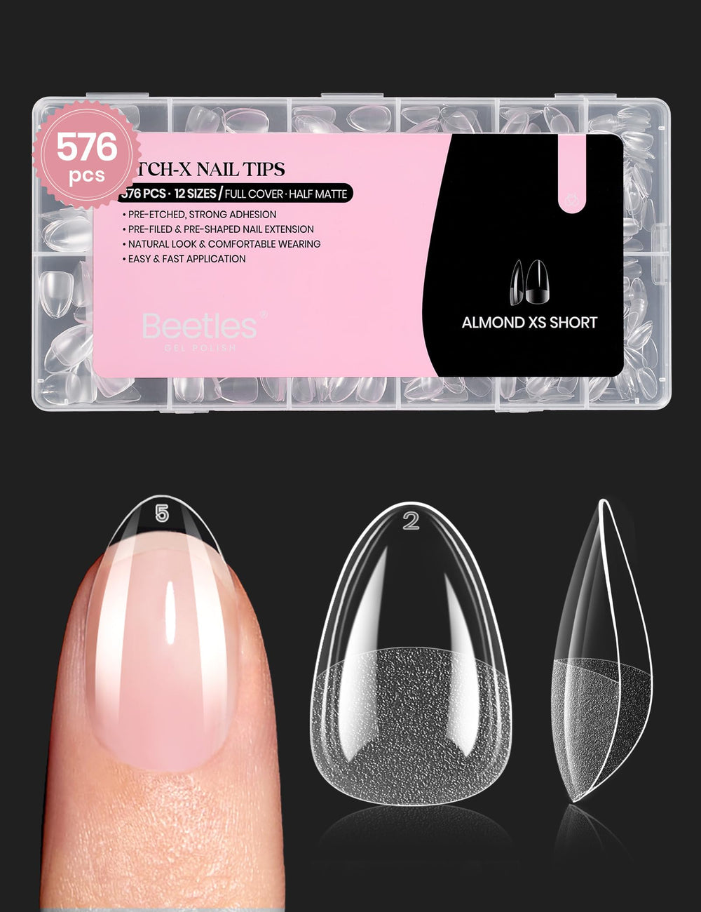 Beetles Gel Nail Tips 576Pcs packaging for easy at home manicure