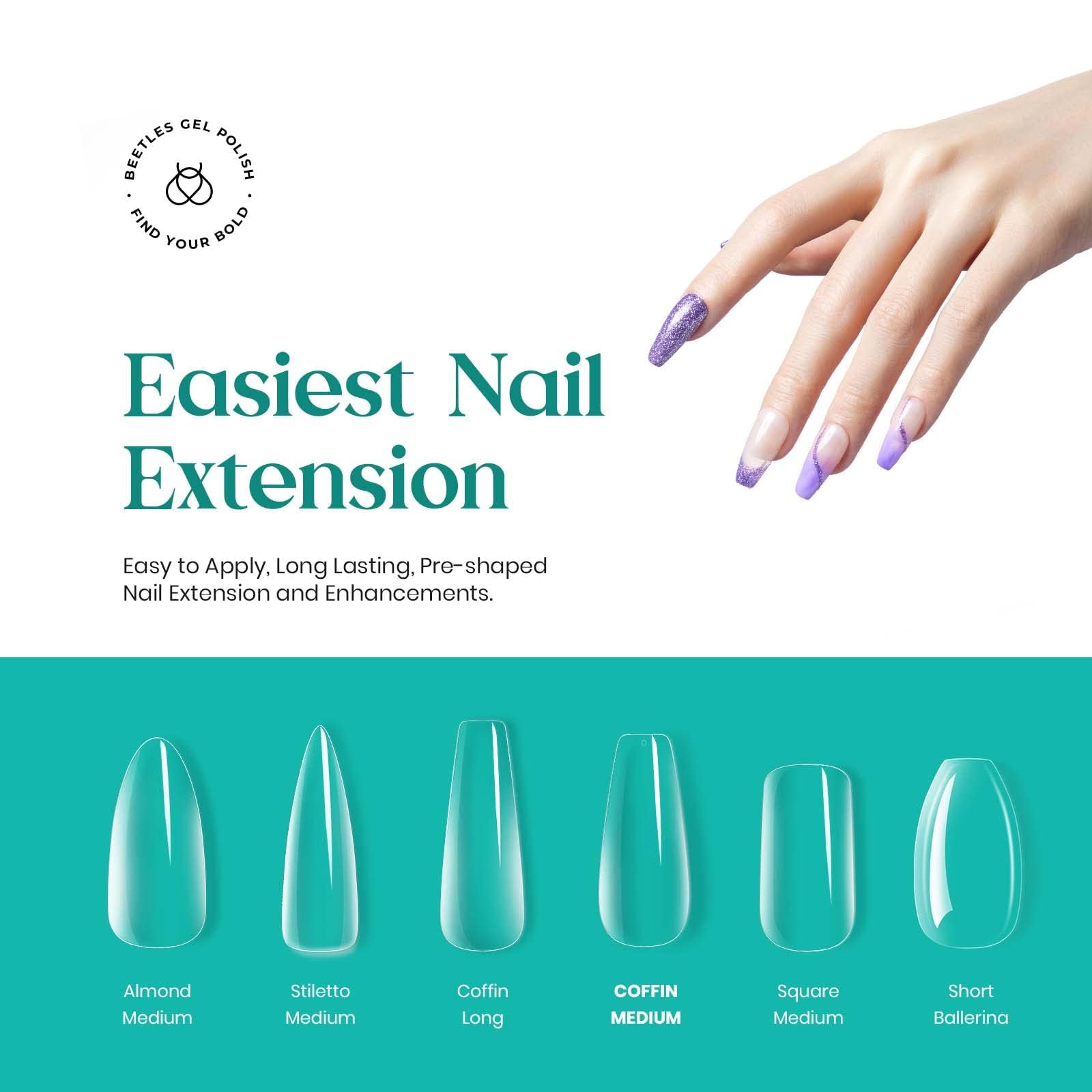 Beetles Gel Nail Tips: clear full-cover tips for seamless nail extensions.