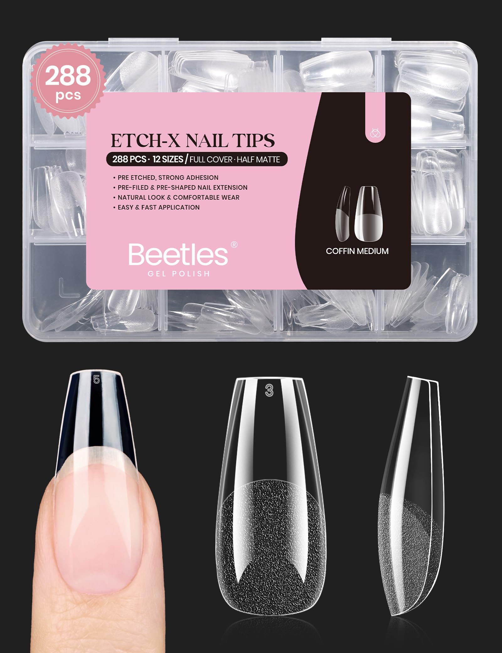Beetles Gel Nail Tips Etch X coffin tips for quick extensions