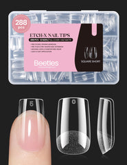 Beetles Gel Nail Tips Etch-X square short tips with 12 sizes for natural-looking extensions