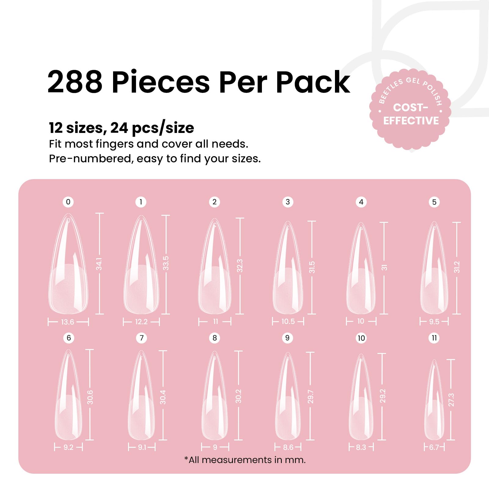 Beetles Etch-X tips in twelve sizes for a snug natural look