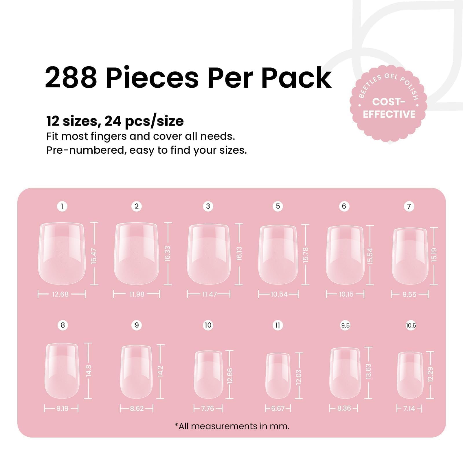 Beetles Gel Tips size range with 12 numbers for easy fit.