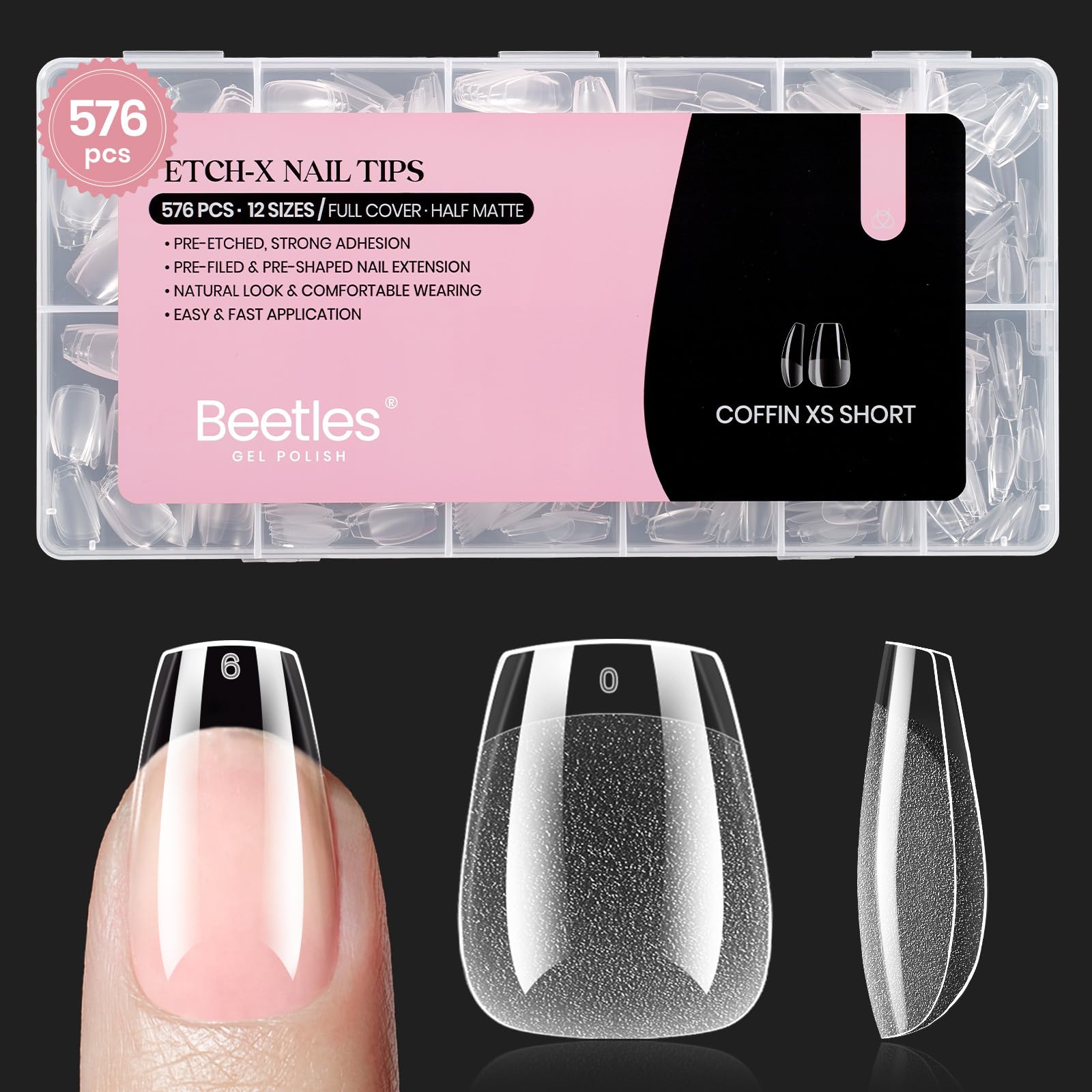 Beetles Gel Nail Tips extrashort coffin pack for quick DIY extensions.