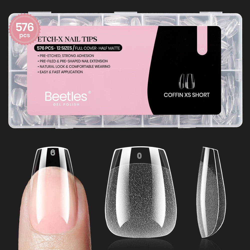Beetles Gel Nail Tips extrashort coffin pack for quick DIY extensions.