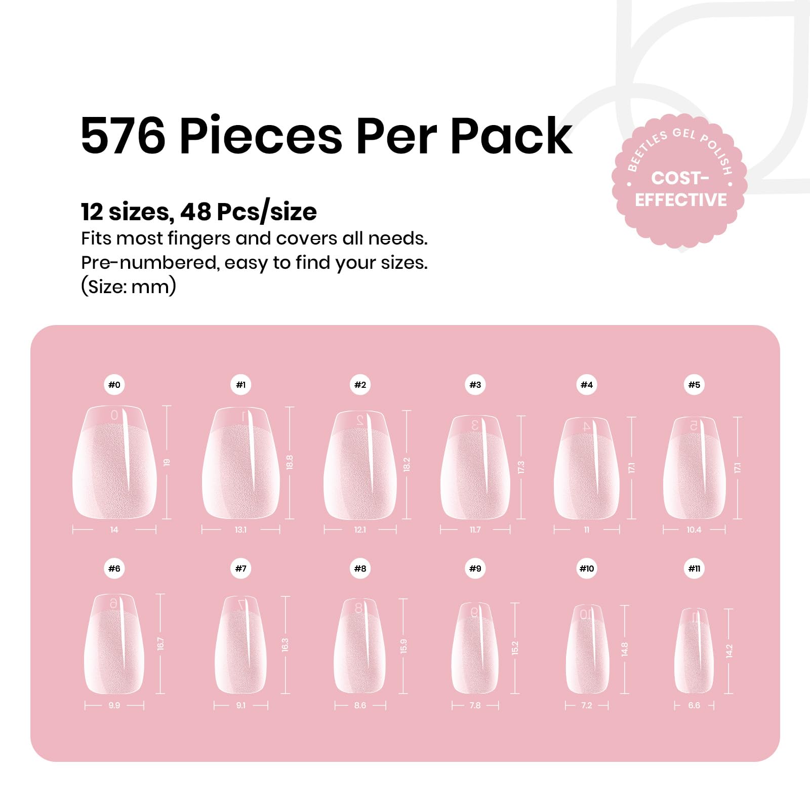 Beetles Gel Nail Tips full-cover coffin shape for durability.