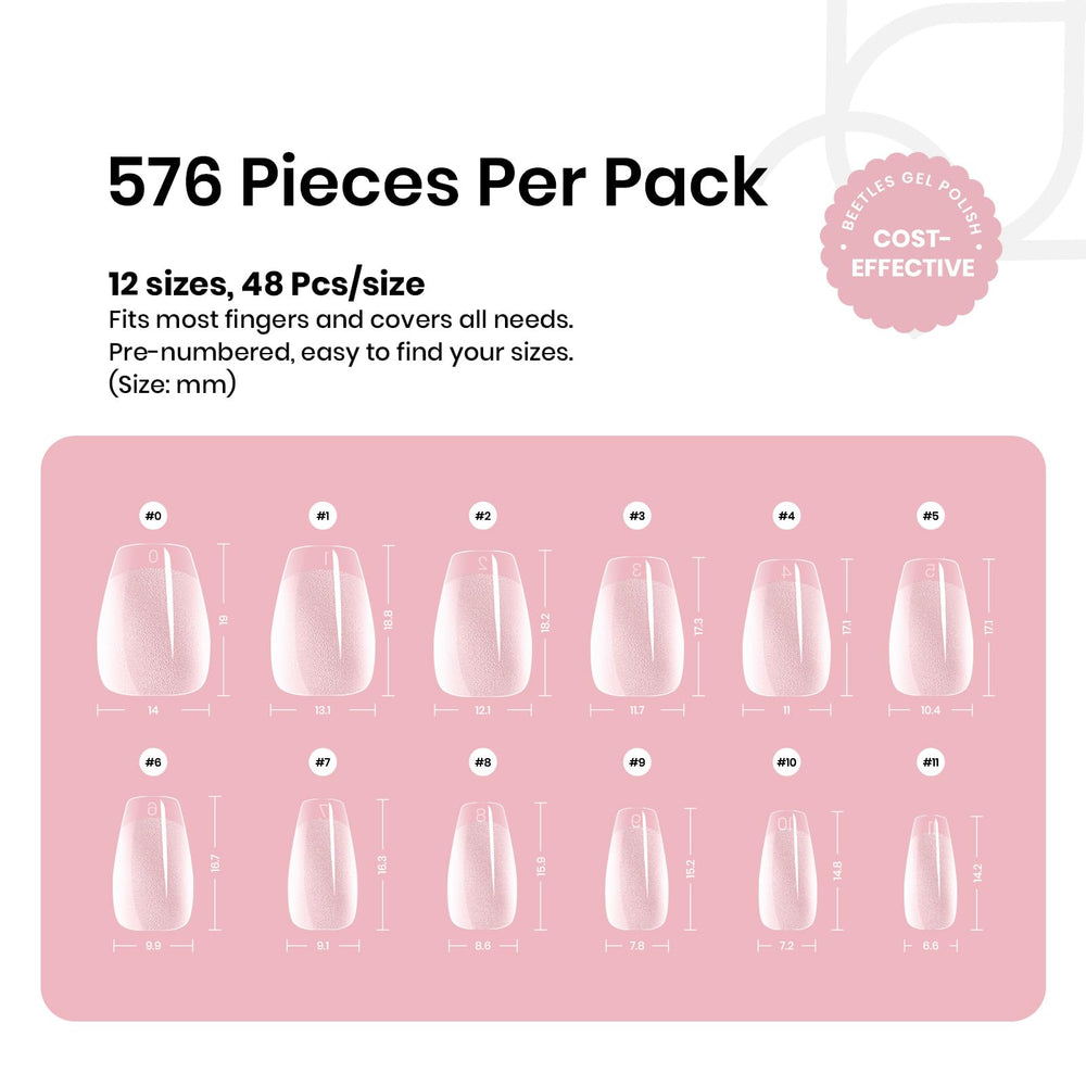Beetles Gel Nail Tips full-cover coffin shape for durability.