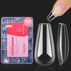 Beetles Gel Nail Tips in medium coffin shape for natural-looking extensions.